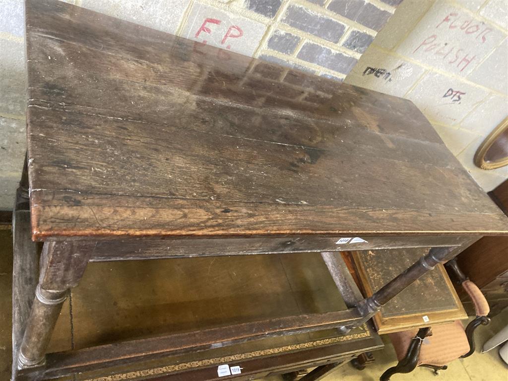 An 18th century oak side table, fitted with a drawer, width 121cm, depth 57cm, height 74cm